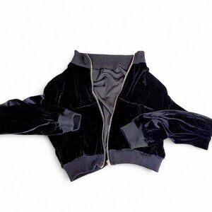 Black velvet cropped zip-up jacket